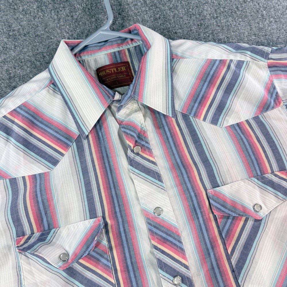 Vintage Rustler Western Pearl Snap Shirt Mens Large Striped Short Sleeve *READ*